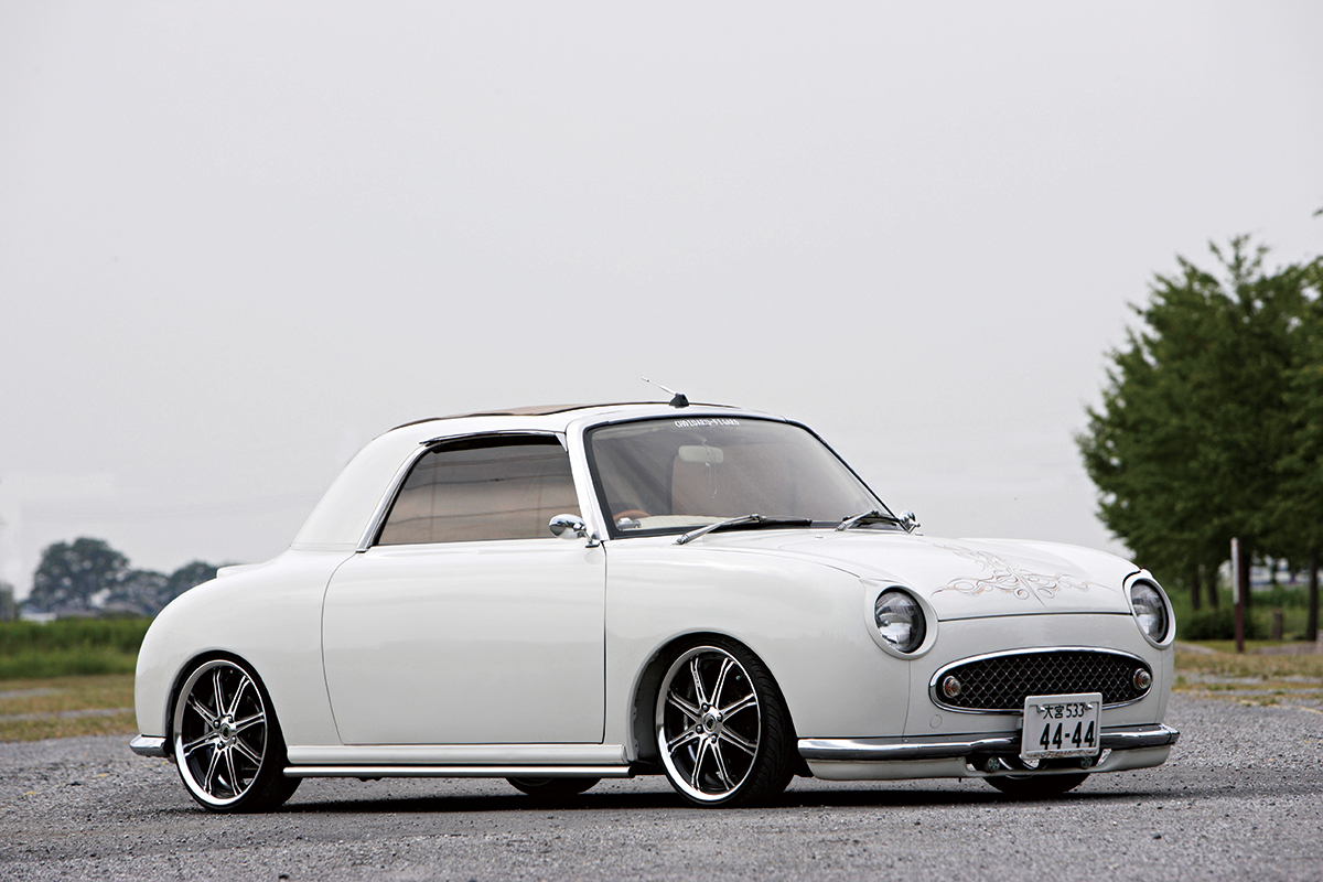 自分のアイデアを愛車にてんこ盛り ワンオフパーツを多数取り入れて個性を究めた ワンオフエアロの日産フィガロ 1 Nosweb Jp 日本の旧車 Webマガジン ノスウェブドットジェイピー