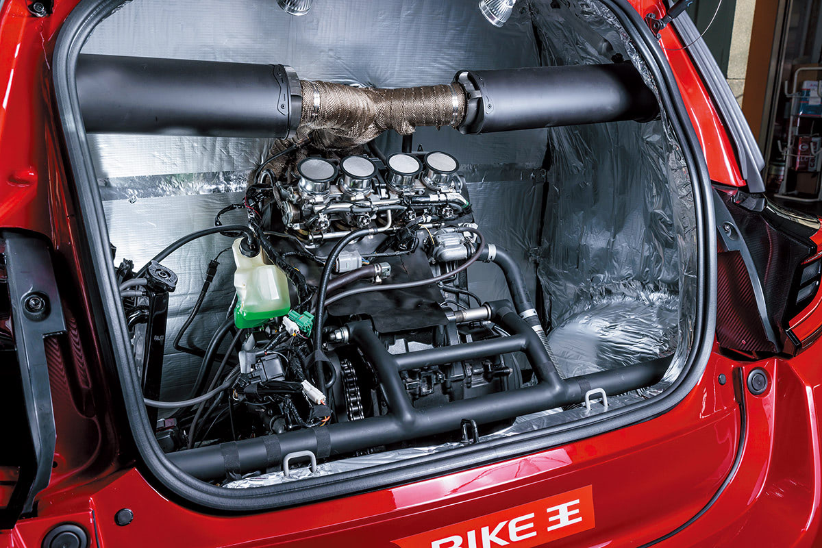 ん? なんかボディが短いゾ??】カワサキのバイクのエンジンを換装し、FF